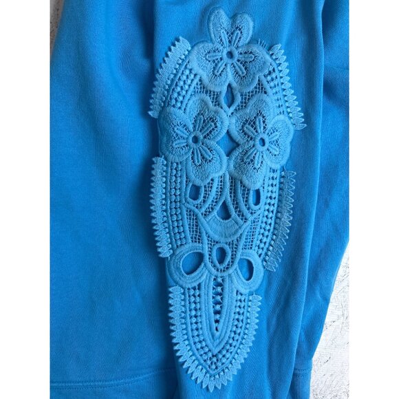 Lilly Pulitzer Women's XS Blue Pullover Sweatshirt Lace Crochet Sleeve Casual - Picture 8 of 12